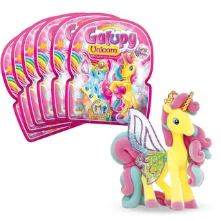 GALUPY Unicorn - 6er Pack Einhorn Figuren, Einhorn Spielzeug zum Sammeln, 6X Ponyfiguren mit Glitzerflügeln & Swarovski Kristal