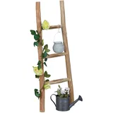 Relaxdays Dekoleiter, 90 cm hoch, Holzleiter Garten, 3 Sprossen, Kastanie, Handarbeit, Handtuch- & Kleiderleiter, Natur