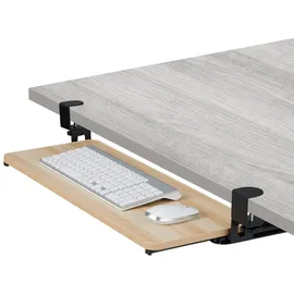 Relaxdays Tastaturablage 65 x 24 cm, ausziehbar, klemmbar, ergonomisch, Tastatur Schublade Unterbau, Holzoptik, natur