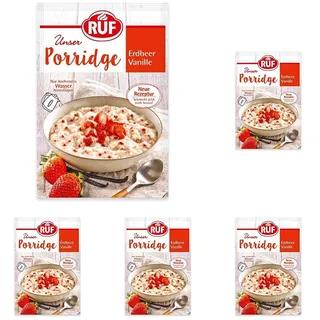 RUF Porridge Erbeer Vanille, sommerliche Hafermahlzeit mit Erdbeerstückchen und Bourbon Vanille, in nur 3 Minuten zubereitet, 1 x 65g Beutel (Packung mit 5)