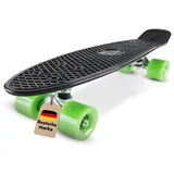 BIKESTAR Vintage Retro Cruiser Skateboard 60mm für Kinder und Erwachsene auch Anfänger ab ca. 6-8 Jahre | Schwarz & Grün