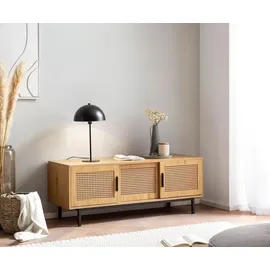 FineBuy TV Schrank 120 cm Holz Eiche Fernsehkommode Wiener Geflecht