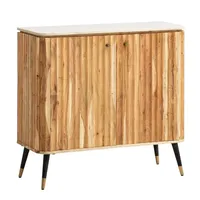FineBuy Massivholz Hausbar Akazie Natur 95cm mit echtem weißen