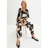bonprix Jersey-Jumpsuit, schwarz, Gr.56/58 (3XL), graphisch bedruckter Jersey-Jumpsuit mit Knopfverschluss hinten am Ausschnitt