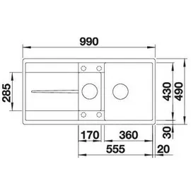 Blanco Metra 6 S-F links flächenbündig schwarz Handbetätigung 990 x 490 mm