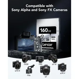 Lexar Professional SILVER Series CFexpress Typ A Karte 160GB - Bis zu 800 MB/s Lesen, VPG200, 8K Video CF Speicherkarte - Kompatibel Mit Sony Alpha/Sony FX Kameras (LCAEXSL160G-RNENG)