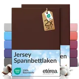 etérea Jersey 2er Set Spannbettlaken 180x200cm - 200x200cm Dunkelbraun bis 25 cm Höhe - 100% Baumwolle Spannbetttuch Oekotex - Doppelpack Bettlaken 180x200 cm - 200x200 cm - Braun