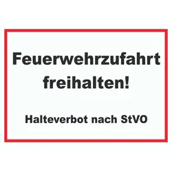 Feuerwehrzufahrt freihalten Halteverbot nach StVO Schild A5 (148x210mm)