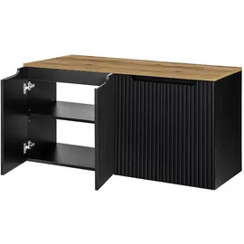 [en.casa] Waschbeckenunterschrank Skelbolu 4 Türen 120 x 60 x 40 cm Schwarz/Eichenoptik
