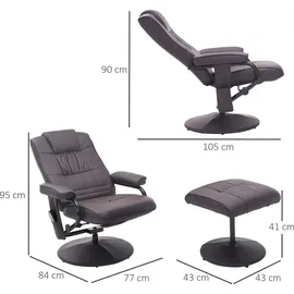 Homcom Massagesessel mit Hocker Kunstleder 64 x 95 x 77 cm Braun elektrisch drehbar
