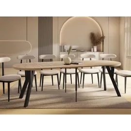 WFL GROUP Runder Ausziehtisch 100 x 76 x 300 cm hellbraun/braun