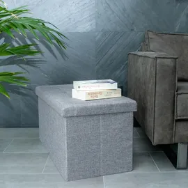 Intirilife Faltbare Sitzbank 76x38x38 cm in FELS GRAU - Sitzwürfel mit Stauraum und Deckel aus Stoff mit Mulden - Sitzcube Fußablage Aufbewahrungsbox Truhe Sitzhocker