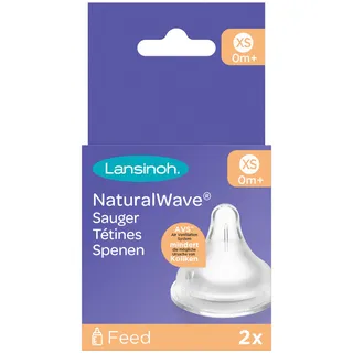 Lansinoh NaturalWave Sauger, Gr. XS - extra langsamer Milchfluss - speziell für Neugeborene geeignet - ab 0 Monaten, 2 Stück