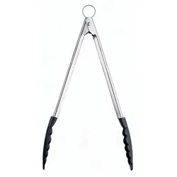 CUISIPRO Küchenzange Servierzange Edelstahl mit Silikon-Enden schwarz 30,5 cm