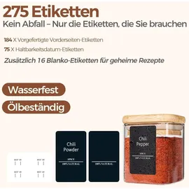 luxuskollektion 16 Glasgewürzdosen M.bambusdeckel 113ml+275 Etiketten