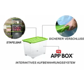 Rotho Aufbewahrungsbox EVO Safe mit Rollen und Deckel 65 L Mistletoe grün