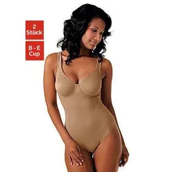 T-Shirt-Body NUANCE, Damen, Gr. 75, Cup C, braun (nougat, weiß), Obermaterial: 77% Polyamid (TACTEL), 16% Elasthan (LYCRA), 7% Baumwolle, Basic, figurbetont, eckiger Ausschnitt, ohne Ärmel, Bodies, mit Bügel, mit bodyforming Effekt, Shape wear Body, Shaping Body