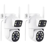 Reobiux 3K Überwachungskamera Aussen mit Doppelobjektiv, PTZ Outdoor WLAN IP Kamera Überwachung Außen mit Automatische Verfolgung, Farbiger Nachsicht, Zwei-Wege-Audio, IP66, 2 Stücke