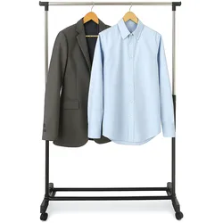 Relaxdays Kleiderständer, höhenverstellbar 90-158 cm, fahrbar, stabil, Edelstahl, belastbar bis 15 kg, Silber/Schwarz