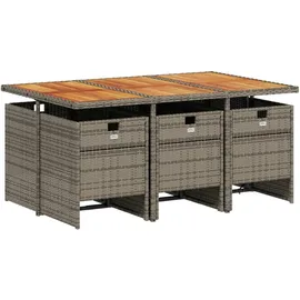 vidaXL 7-tlg. Garten-Essgruppe mit Kissen Grau Poly Rattan