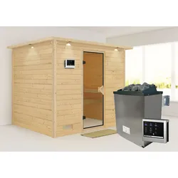 Sauna KARIBU "Soraja", beige (naturbelassen), Saunaofen, externe Steuerung, 9 kW, Saunen, 9-kW-Ofen mit externer Steuerung