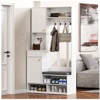 Klam home i@home Garderoben-Set Garderobenset,Komplett-Set Flurgarderobe mit Sitzbank,4 Haken,