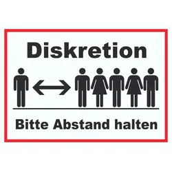 Diskretion Bitte Abstand halten Schild Rücksichtnahme A5 Rückseite selbstklebend