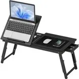 Klappbarer Und Verstellbarer Betttisch, Laptop-betttablett Aus Bambus Mit Neigbarer Ablage, 83,5 X 33 X 34 Cm, Schwarz