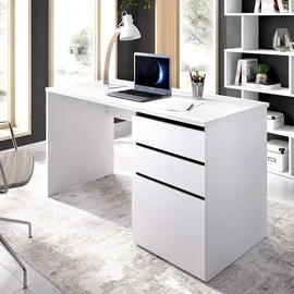 Dmora Schreibtisch Lagoni, Mehrzweckschreibtisch für Büro oder Schlafzimmer, linearer Arbeitstisch mit 2 Schubladen und 1 Tür, 139 x 60 x 75 cm, Weiß