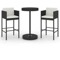 vidaXL 3-tlg Gartenbar-Set mit Kissen Poly Rattan Schwarz