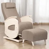 NeiLux Design Schaukelstuhl mit Hocker – Handgefertigter Schaukelstuhl – Gemütlicher Schwingsessel mit Armlehnen für Wohnzimmer, Schlafzimmer & als Lesesessel – Relax Sessel (Khaki)