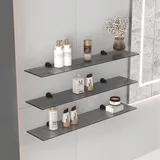 Euro Tische Wandregal aus Glas, 30 cm, Glasregal für Badezimmer, Duschregal aus Klarglas geriffelt mit 6 mm ESG-Sicherheitsglas und Metallhalterungen (Grauglas gerillt)