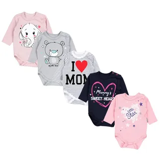 TupTam Baby Unisex Langarm Body mit Aufdruck Spruch 5er Pack, Farbe: Mädchen, Größe: 62 - 62