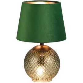 rl live your light Reality Leuchten Tischleuchte Jonna R51242015, Sockel Glas Grün, Schirm Samt Grün/goldfarbig, exkl. 2x E14