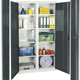 PROREGAL Werkzeugschrank mit 2 Türen, HxBxT 180x100x50cm, 8 verzinkte Fachböden, Lichtgrau/Anthrazitgrau, Lagerschrank Metallschrank Werkstattschrank