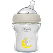 Chicco Natural Feeling Anti-Kolik Babyflasche für 0+ Monate, 150 ml, mit Weichem Silikonsauger und Doppelventil, Natürliches und Instinktives Gefühl beim Saugen, Glasflasche