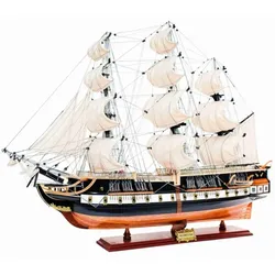 Casa Padrino Luxus Flaggschiff USS Constitution mit Massivholz Ständer Schwarz / Braun 103 x 30 x H. 85 cm - Handgefertigtes Deko Schiff Holzschiff Segelschiff Kriegsschiff - Deko Accessoires