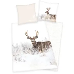 Hirsch Bettwäsche Set Winterlandschaft 2tlg. 155x220 cm Übergröße