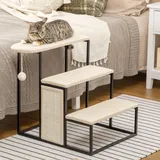 Pawhut Katzentreppe, Mit Kratzbrett, 3 Stufen, Spielball, Robust, Stahl+sisal, Cremeweiß+schwarz, 51 X 54 X 53cm