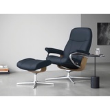 Stressless Relaxsessel STRESSLESS "Consul" Sessel Gr. Leder PALOMA, Cross Base Eiche, Rela x funktion-Drehfunktion-PlusTMSystem-Gleitsystem-BalanceAdaptTM, B/H/T: 91 cm x 102 cm x 79 cm, blau (o x ford blue paloma) Lesesessel und Relaxsessel