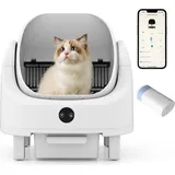 COSTWAY Selbstreinigende Katzentoilette, offen, Katzenklo selbstreinigend mit App-Steuerung, Geruchskontrolle, Sensorsicherheit&Müllbeutel - Weiß