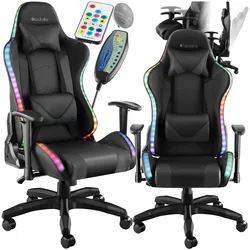 tectake® Gamingstuhl, ergonomische Form, mit verstellbarer Rückenlehne, Kunstlederbezug, abnehmbarer Nacken- und Lendenkissen, dicke Polsterung, Belastbarkeit 120 kg