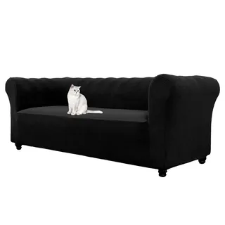 HonunGron Stretch Chesterfield Sofa Überzug 1 2 3 Sitzer, Elasthan Jacquard Couch Überzug, Sofaschutz rutschfest Sofaüberwurf Waschbare Sofabezug für Gebogene Sofa Sessel (Schwarz,3 Sitzer)
