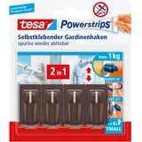 Tesa Klebehaken 58047, Powerstrips Gardinenhaken, bis 1kg, Kunststoff, braun, 4 Stück
