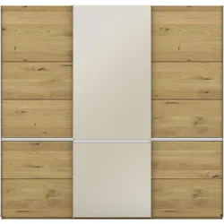 Schwebetürenschrank MUSTERRING "Savona, Kleiderschrank, Schrank, Garderobe, mit Schiebetüren", braun, B:250cm H:236cm, Schränke, Türen Bianco-Eiche massiv, Spiegel-/Glastüren, eingelegte Chromleiste