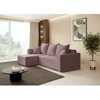 beautysofa L-förmiges Lounge-Ecke Hamlet L-Form Corner Sofa aus Cordstoff universelle Schlafsofa inkl. Schlaffunktion Bettkasten, Farbe: Rosa - Rosa