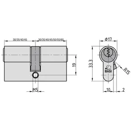 BASI V5000-0015 Profil-Doppelzylinder 30/45 mm