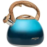 Poliviar Moderne Wasserkessel Induktion Pfeifkessel aus Edelstahl, Teekessel für alle Kochplatten, Flötenkessel mit Holzgriff, Wasserkocher für Tee Kaffee, ca 2.7L, Meeresboden-Blau (JX2018-DB20-DE)