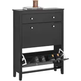 SoBuy Schuhschrank mit 2 Klappen Schuhregal mit Schublade Schuhkommode Schuhablage Schwarz bht ca.: 80x108x25cm