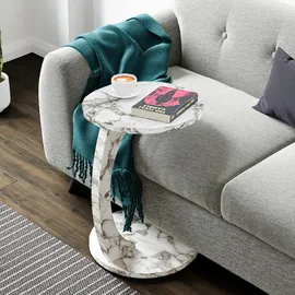 [en.casa] Beistelltisch, Holeby 56 x Ø 38 cm Marmoroptik, cremeweiß
